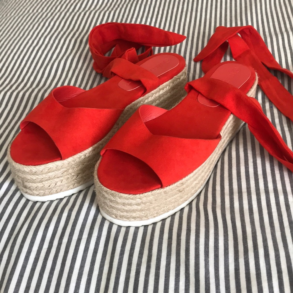 Red platform wrap sandals